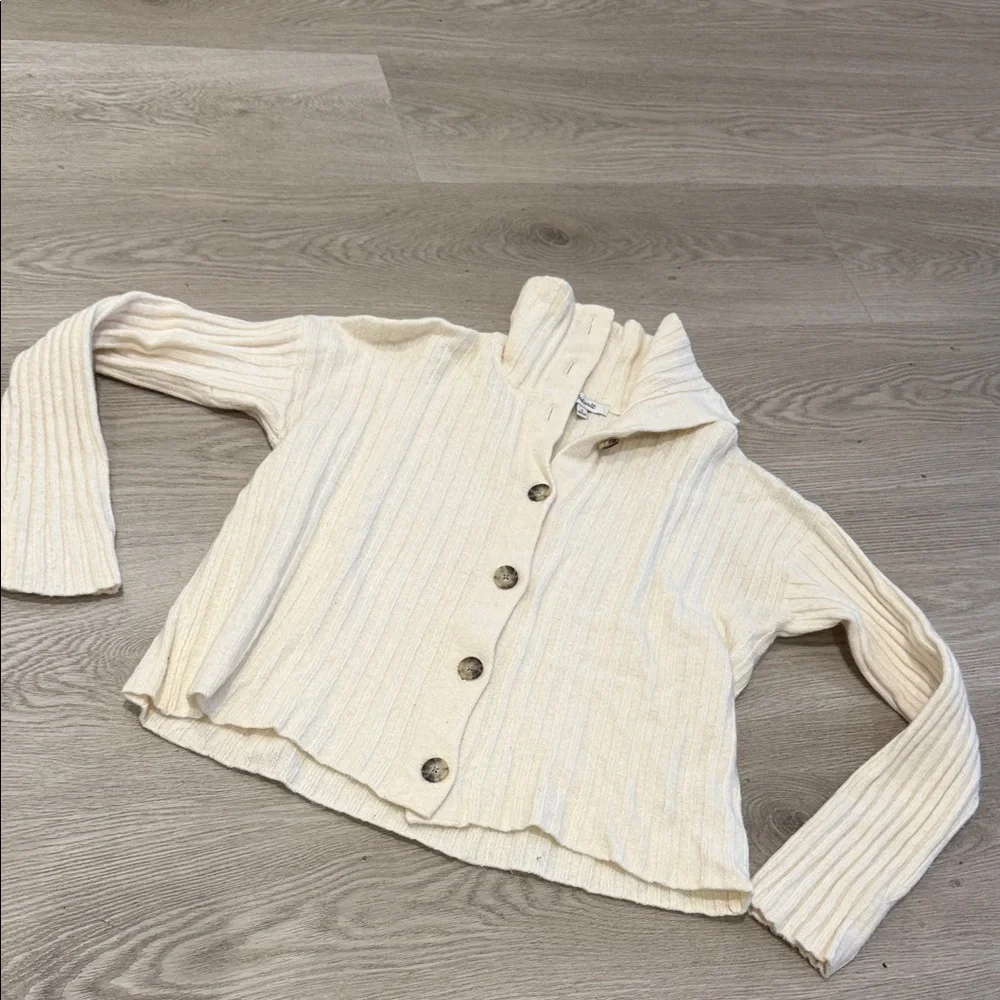 Madewell Niles Wide Rib Collar Cardigan Antique Cream - Picture 2 of 4